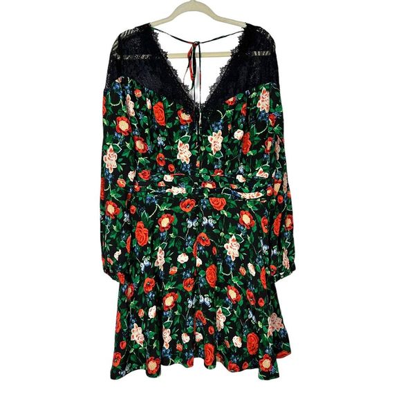 Anthropologie Dress 16 Lace V-Neck Dark Floral Rose Long Sleeve Mini Flowy NWT - Picture 3 of 16